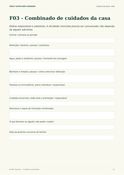 Ficha F03: responsáveis e substitutos, página 11 do Caderno de Quem Cuida